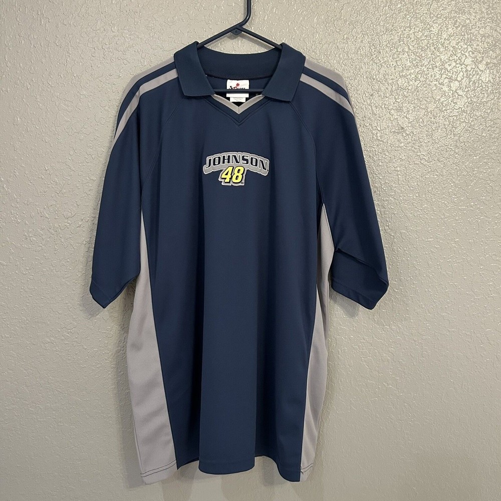 Jimmie Johnson NASCAR #48 Blue Grey Pullover Golf Polo Shirt Chase Authentics XL